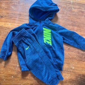Nike Boys Blue Hoodie & Joggers with Neon Green Logo